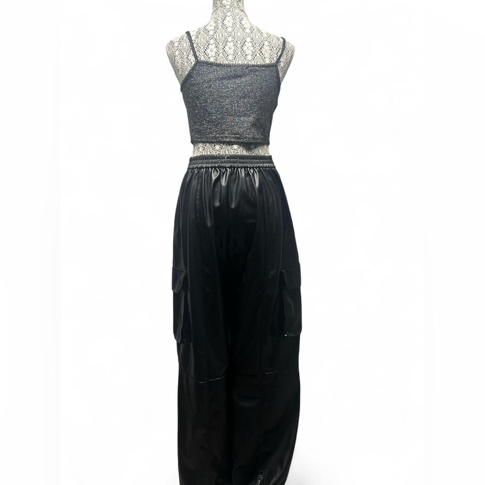Fashion Nova Shiny Black Cargo Wide Leg Pants - Picture 11 of 13